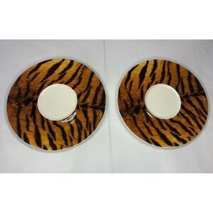 🐆Set of 2 Red Vanilla Safari Saucers 7"  Porcelain- Animal Print